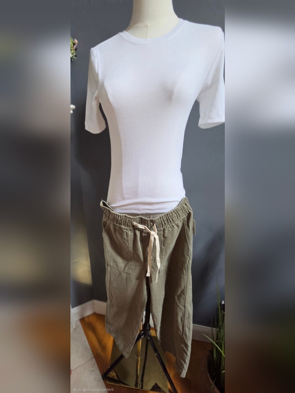GAP Olive Green Xs Short Chinos & Classic White Tshirt Size Xs P- NWT Bundle